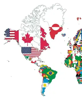 Samolepiace tapety Samolepiaca tapeta mapa sveta s vlajkami s bielym pozadím