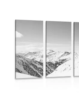 Čiernobiele obrazy 5-dielny obraz zasnežené pohorie v čiernobielom prevedení