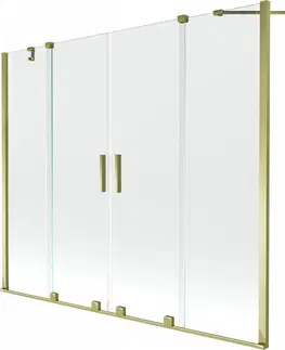 Sprchové dvere MEXEN/S - Velar Duo Dvojkrídlová posuvná vaňová zástena 180 x 150 cm, transparent, zlatá 896-180-000-02-50