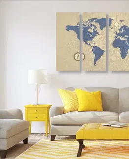 Obrazy mapy 5-dielny obraz mapa sveta s kompasom v retro štýle