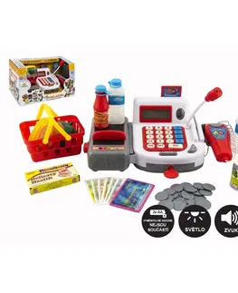 Drevené hračky Teddies Pokladňa digitálna 30 cm s doplnkami, so zvukom a svetlom, na batérie