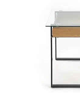 Písacie a pracovné stoly HALMAR B-36 písací stôl so sklom priehľadná / dub medový / čierna