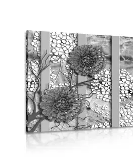 Čiernobiele obrazy Obraz abstraktné kvety na mramorovom pozadí v čiernobielom prevedení