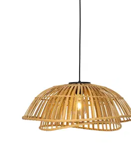 Zavesne lampy Orientálna závesná lampa čierna s prírodným bambusom 62 cm - Pua
