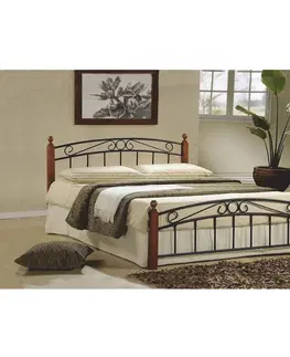 Postele Manželská posteľ, čerešňa/čierny kov, 160x200, DOLORES
