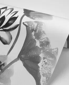 Samolepiace tapety Samolepiaca tapeta akvarelový čiernobiely lotosový kvet