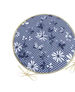 Záhradné slnečníky a doplnky Bellatex Sedák DITA okrúhly hladký Kocka s kvetom modrá, 40 cm