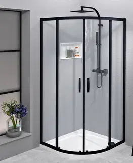 Sprchové dvere GELCO - SIGMA SIMPLY BLACK štvrťkruhová sprchová zástena 800x800, R550, číre sklo GS5580B