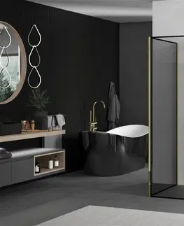 Sprchové dvere MEXEN/S - Kioto Sprchová zástena WALK-IN 130 x 90 x 30 cm, čierny vzor, zlatá 800-130-090-221-50-70-030