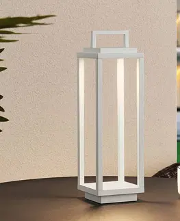 Vonkajšie osvetlenie terasy Lucande Lucande LED vonkajšie svetlo Mirina, biele, nabíjateľná batéria, dotykový