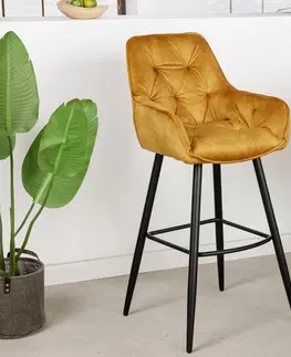 Barové stoličky LuxD Dizajnová barová stolička Garold horčicový zamat