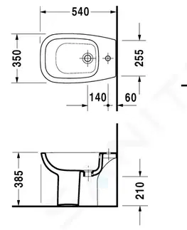 Kúpeľňa DURAVIT - D-Code Stojaci bidet, 350x540 mm, otvor na batériu, biela 22381000002