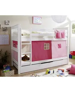 Poschodové postele Poschodová Posteľ Ružový Záves Sammy 90x200 Cm Biela