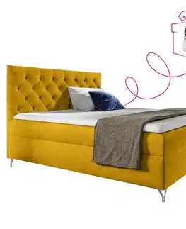Postele Boxspringová posteľ, 140x200, žltá látka Velvet, GULIETTE + darček