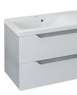 Kúpeľňový nábytok SAPHO - WAVE dvojumývadlová skrinka 149,7x50x47,8cm, biela/dub strieborný WA150-3011