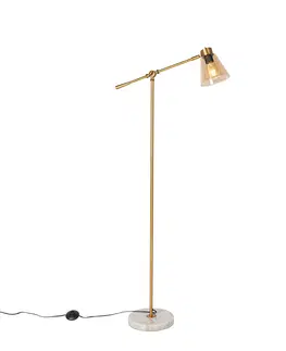 Stojace lampy Art deco stojaca lampa bronz s mramorom a jantárovým sklom - Nina