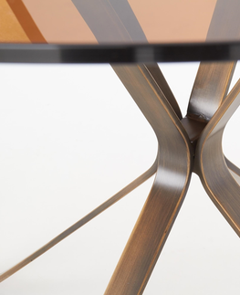Jedálenské stoly HALMAR Lungo okrúhly sklenený jedálenský stôl hnedá / zlatá