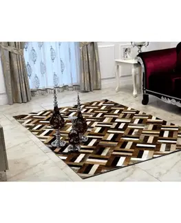 Koberce a koberčeky Luxusný kožený koberec, hnedá/čierna/béžová, patchwork, 120x180 , KOŽA TYP 2