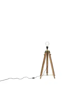 Stojace lampy Vidiecka stojaca lampa statívové drevo so starožitnou mosadzou - Cortin