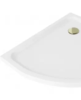 Vane MEXEN/S - Flat sprchová vanička štvrťkruhová slim 80 x 80, biela + zlatý sifón 41108080G