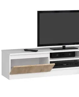 TV stolíky Dizajnový TV stolík ROMANA160, biely / dub Sonoma