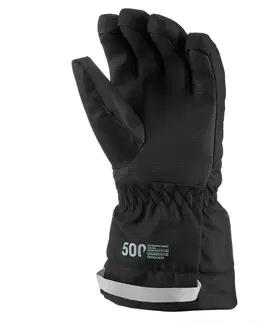 rukavice Detské hrejivé a nepremokavé lyžiarske rukavice 500 čierne