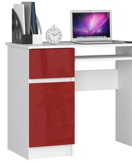 Písacie stoly Dizajnový písací stôl PIXEL90L, biely / červený lesk