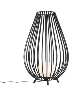 Stojace lampy Dizajnová stojaca lampa čierna s opálom 110 cm - Angela