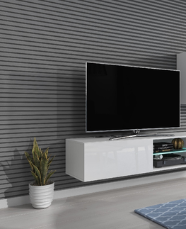 TV stolíky HALMAR Livo 180W tv stolík na stenu biela / biely lesk