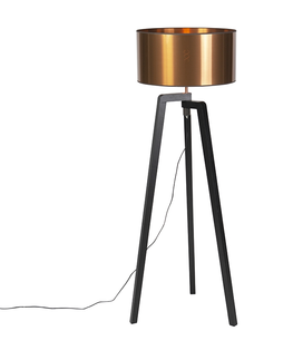 Stojace lampy Stojacia lampa čierna s medeným tienidlom 50 cm - Puros