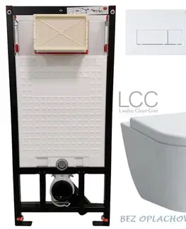 Záchody DEANTE Podstavný rám, pre závesné WC misy + SLIM tlačidlo bílé  + WC LAUFEN PRO LCC RIMLESS + SEDADLO CST_WC01 A51P LP2