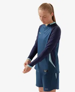 dresy Dámsky futbalový dres dlhý rukáv úzky strih modrý