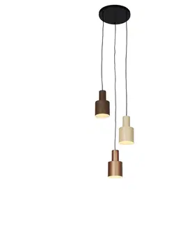 Zavesne lampy Závesné svietidlo bronzové s tmavohnedou a béžovou 3-svetlo - Ans