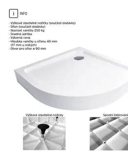 Kúpeľňové batérie MEREO MEREO - Sprchový set z Kory Lite, štvrťkruh, 90 cm, biely ALU, sklo Grape a vysoké SMC vaničky CK35121ZH