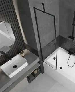 Sprchové dvere MEXEN/S - Cubik obdĺžniková vaňa 150 x 70 cm s panelom + vaňová zástena 50 cm, čierna vzor 550315070X9505007070