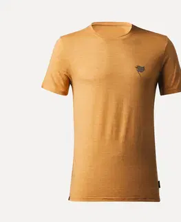 turistic Pánske trekingové tričko Travel 500 s krátkym rukávom z vlny merino žlté