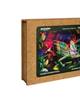 Hračky puzzle PUZZLER - Drevené Farebné Puzzle - Úžasný Chameleón