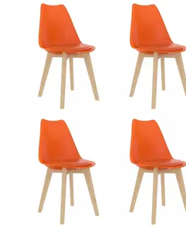 Jedálenské stoličky a kreslá Jedálenská stolička 4 ks plast / umelá koža / buk Dekorhome Oranžová