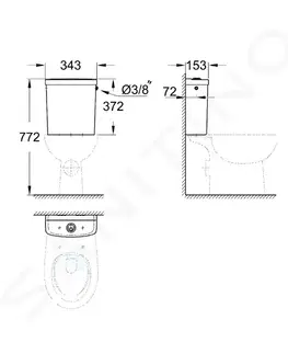 Kúpeľňa GROHE - Bau Ceramic Splachovacia nádrž k WC kombi, 343x153 mm, bočný prívod vody, alpská biela 39437000