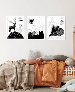 Obrazy do detskej izby Obraz na stenu - Čiernobiele kopce so slnkom