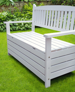 Záhradné lavice KONDELA Dilka záhradná lavička s úložným priestorom biela