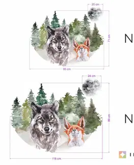 Nálepky na stenu Nálepka na stenu pre teenagerov - Vlk a líška v lese
