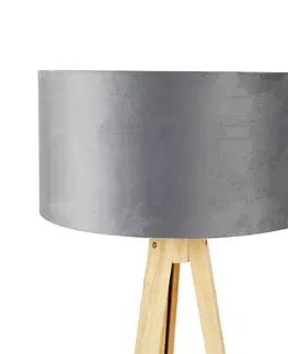 Stojace lampy Stojacia lampa drevená s látkovým tienidlom sivá 50 cm - Tripod Classi