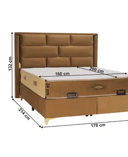 Postele Boxspringová posteľ 160x200, svetlohnedá, GOLDBIA