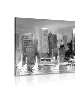 Čiernobiele obrazy Obraz pobrežné mesto v čiernobielom prevedení