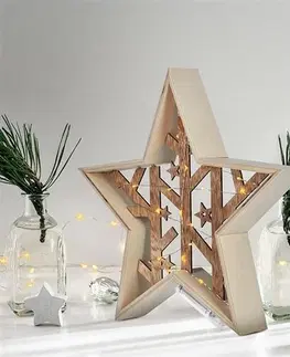 Vianočné dekorácie Solight LED vianočná hviezda, prírodné drevo 2 x AA, teplá biela