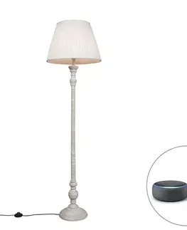 Stojace lampy Inteligentná stojaca lampa sivá s bielym skladaným tienidlom vrátane Wifi A60 - Classico
