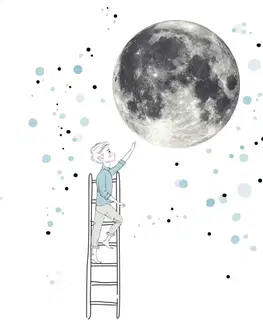 Nálepky na stenu Samolepka na stenu - Mesiac a chlapec v modrej farbe, veľká nálepka