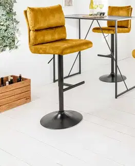 Barové stoličky LuxD Dizajnová barová otočná stolička Frank horčicový zamat