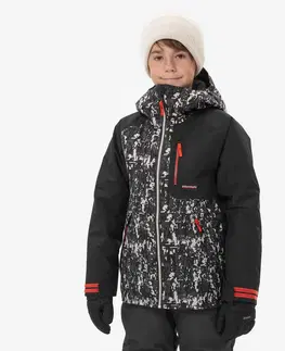 bundy a vesty Detská bunda 500 na snowboardovanie a lyžovanie šedo-čierna